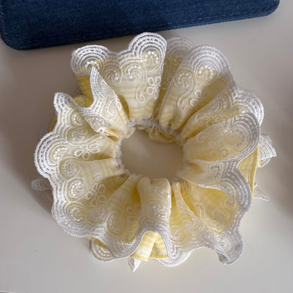 粉色蕾絲格紋髮圈
