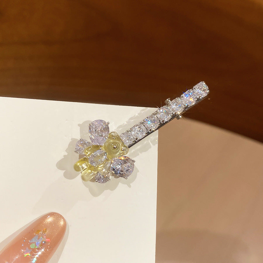 鋯石小熊五角星蝴蝶結發夾女高級感鴨嘴夾側邊碎發劉海夾百搭發飾