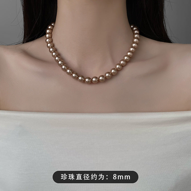 珍珠簡約項鍊－25#項鍊-香檳色（10mm）款細節｜https://igowo.tw/