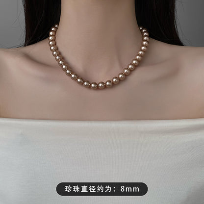 珍珠簡約項鍊－25#項鍊-香檳色（10mm）款細節｜https://igowo.tw/