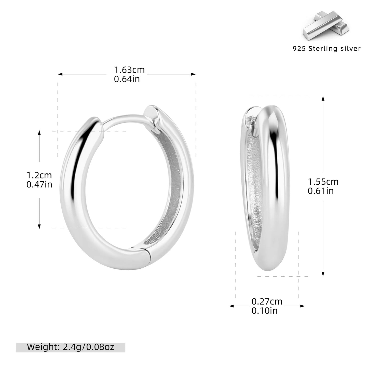 S925 耳環光面多尺寸圓形素圈耳扣耳飾經典百搭飾品