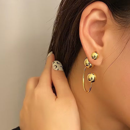 金色圓珠C形兩用耳環－商品主圖｜https://igowo.tw/