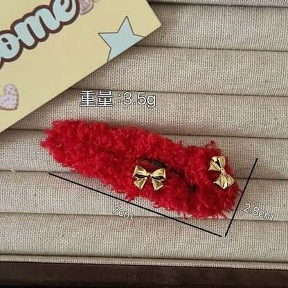 紅色絨面蝴蝶結髮夾