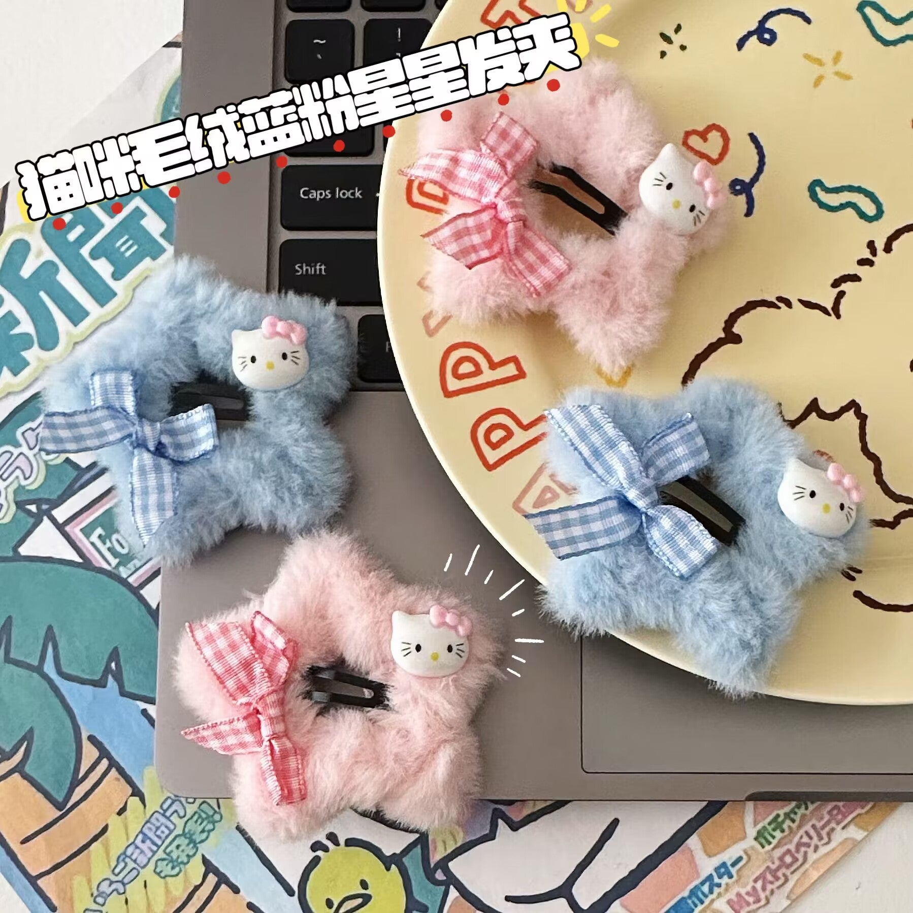 絨面貓咪星星髮夾－第二視角實拍｜https://igowo.tw/
