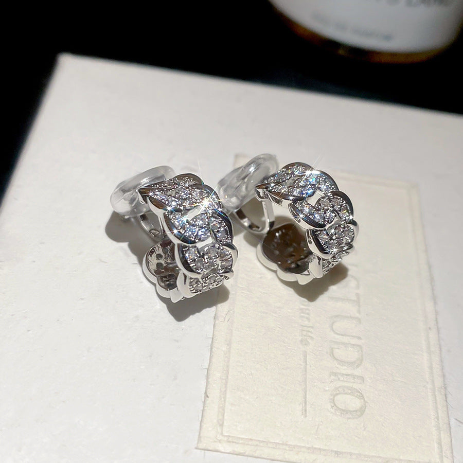 耳夾~18k真金電鍍鋯石鏈條圓形無耳洞耳釘休閑時尚輕奢小眾耳飾女