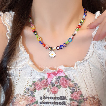 韓系小雛菊吊墜樹脂花朵項鏈