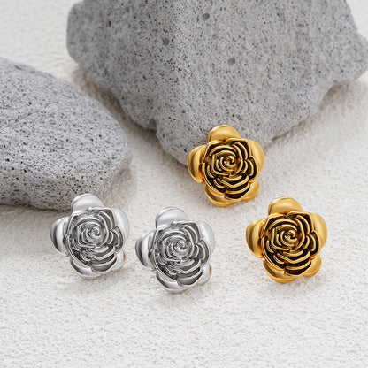 金色玫瑰山茶花耳釘－商品主圖｜https://igowo.tw/
