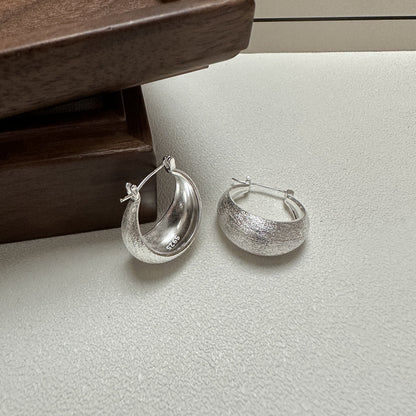 S925純銀韓版小眾拉絲光面簡約基礎款耳環重工時尚質感耳飾品