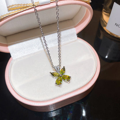 鋯石花朵水滴墜飾項鍊