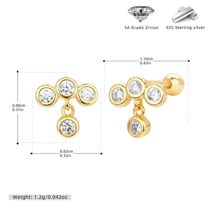 S925 耳飾錯落排列包鑲鋯螺紋耳釘簡約輕奢百搭飾品