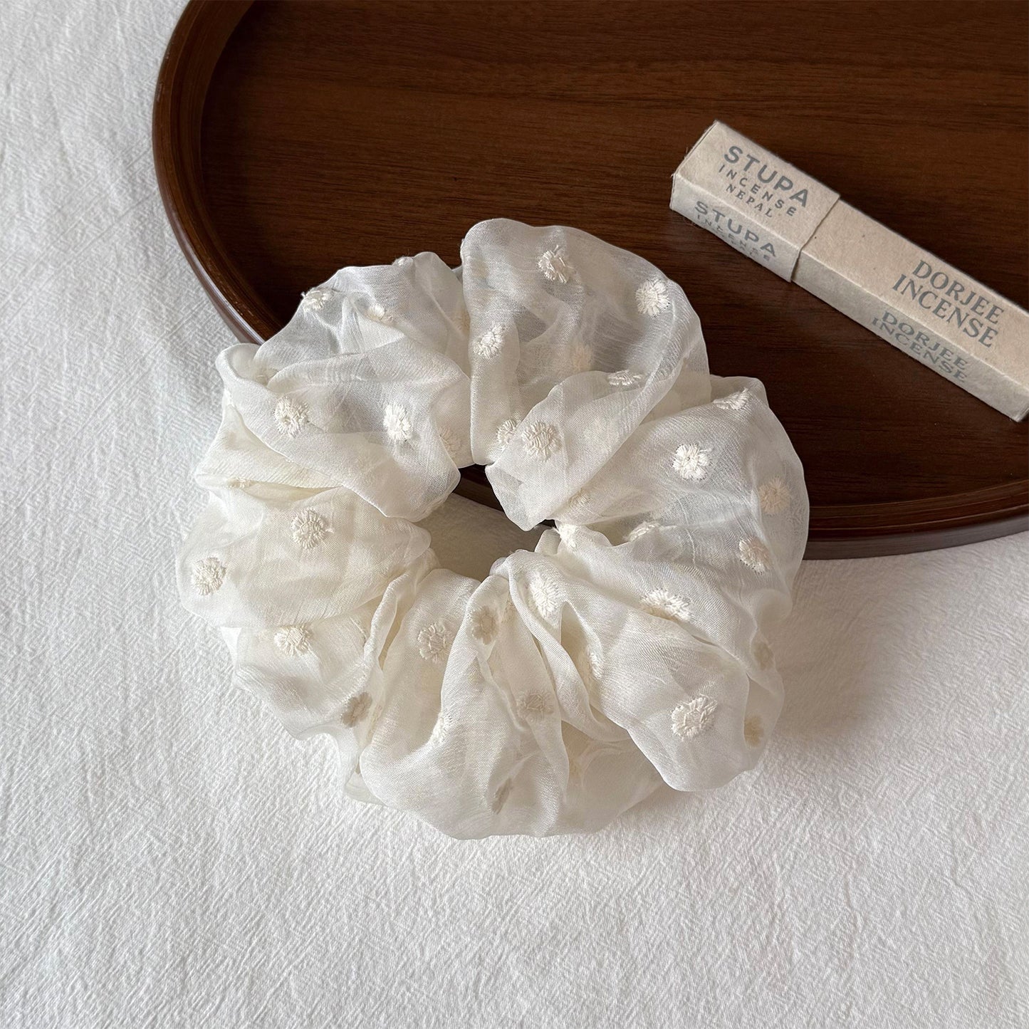 網紗大腸圈刺繡髮圈
