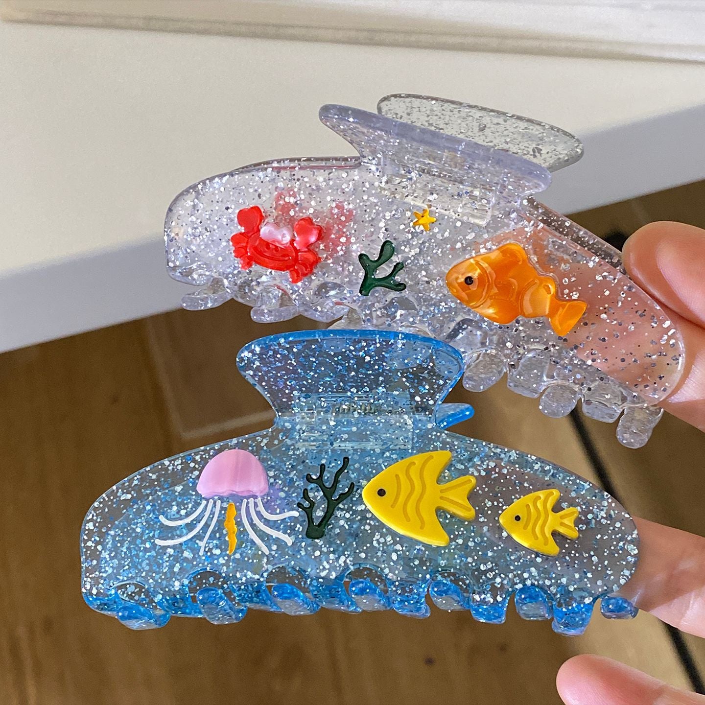 醋酸板材貝殼鯊魚夾－藍色半圓鯊魚款實拍｜https://igowo.tw/