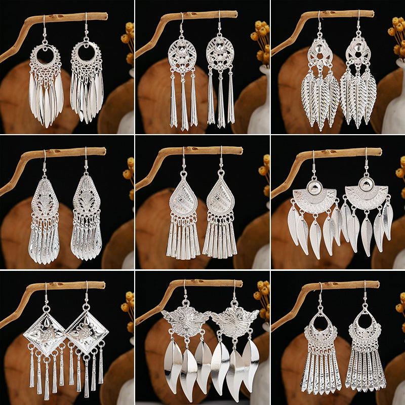 樹葉流蘇長版耳環－商品主圖｜https://igowo.tw/