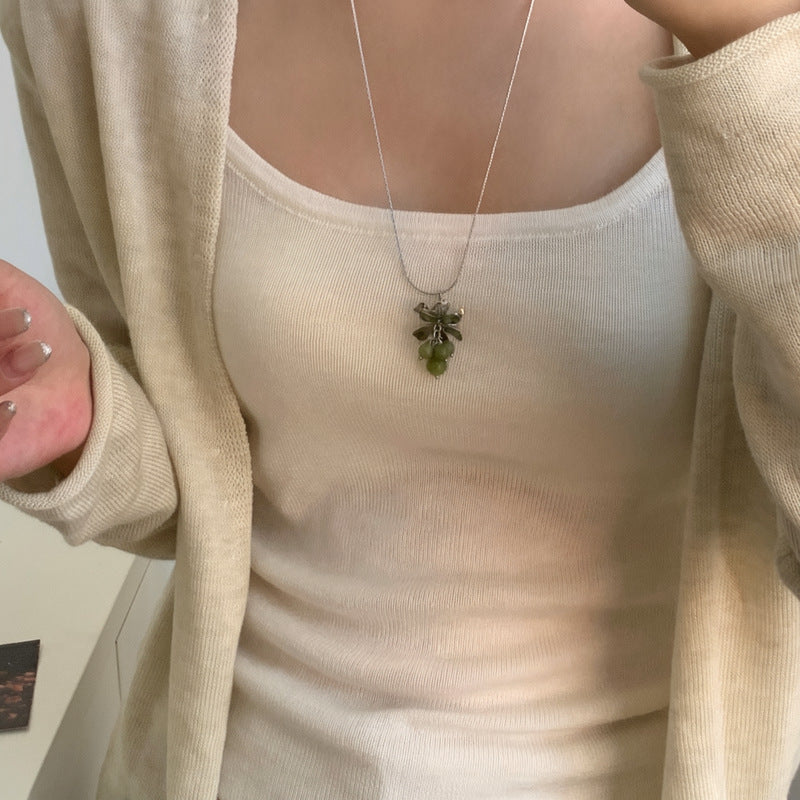葡萄墜飾簡約項鍊－項鍊-銀色-淺咖色款細節｜https://igowo.tw/