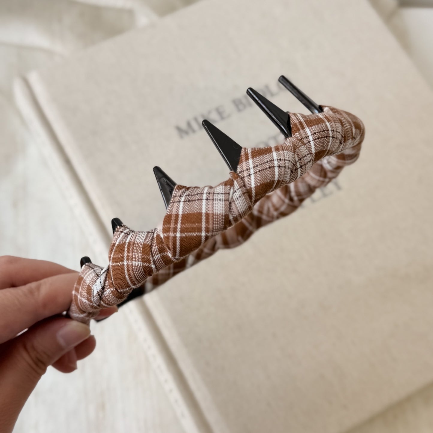 布面格紋纏繞髮箍