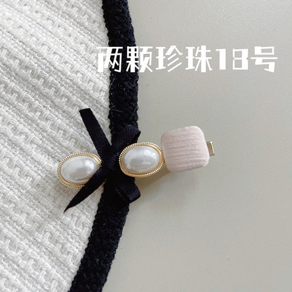 珍珠花朵髮夾－黑色水滴15號款細節｜https://igowo.tw/