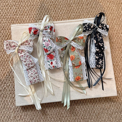 緞帶碎花復古髮夾－紅色碎花款細節｜https://igowo.tw/