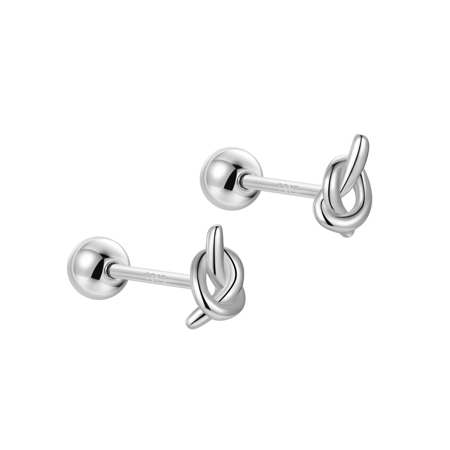 S925 簡約打結線條蝴蝶結螺絲球堵免耳塞耳釘日韓鍍K金女耳環