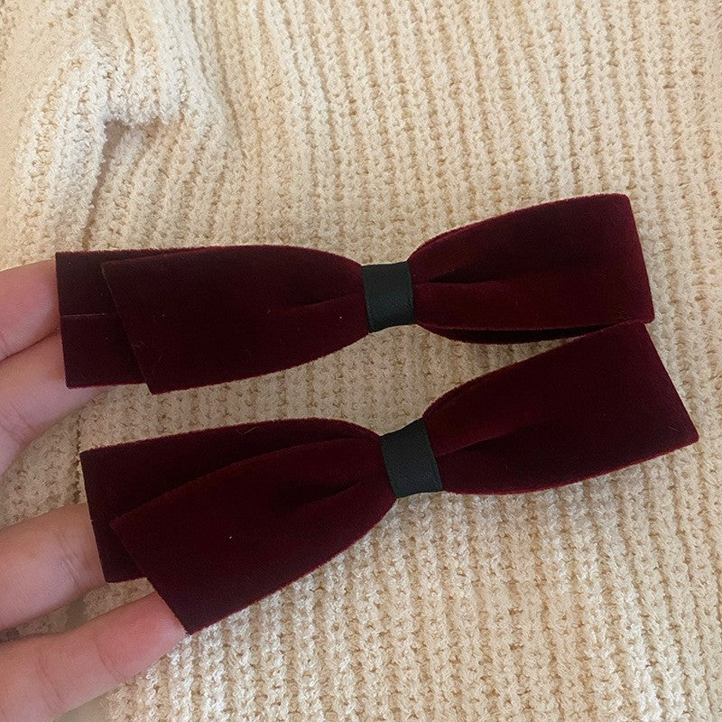 紅色絨面蝴蝶結髮夾