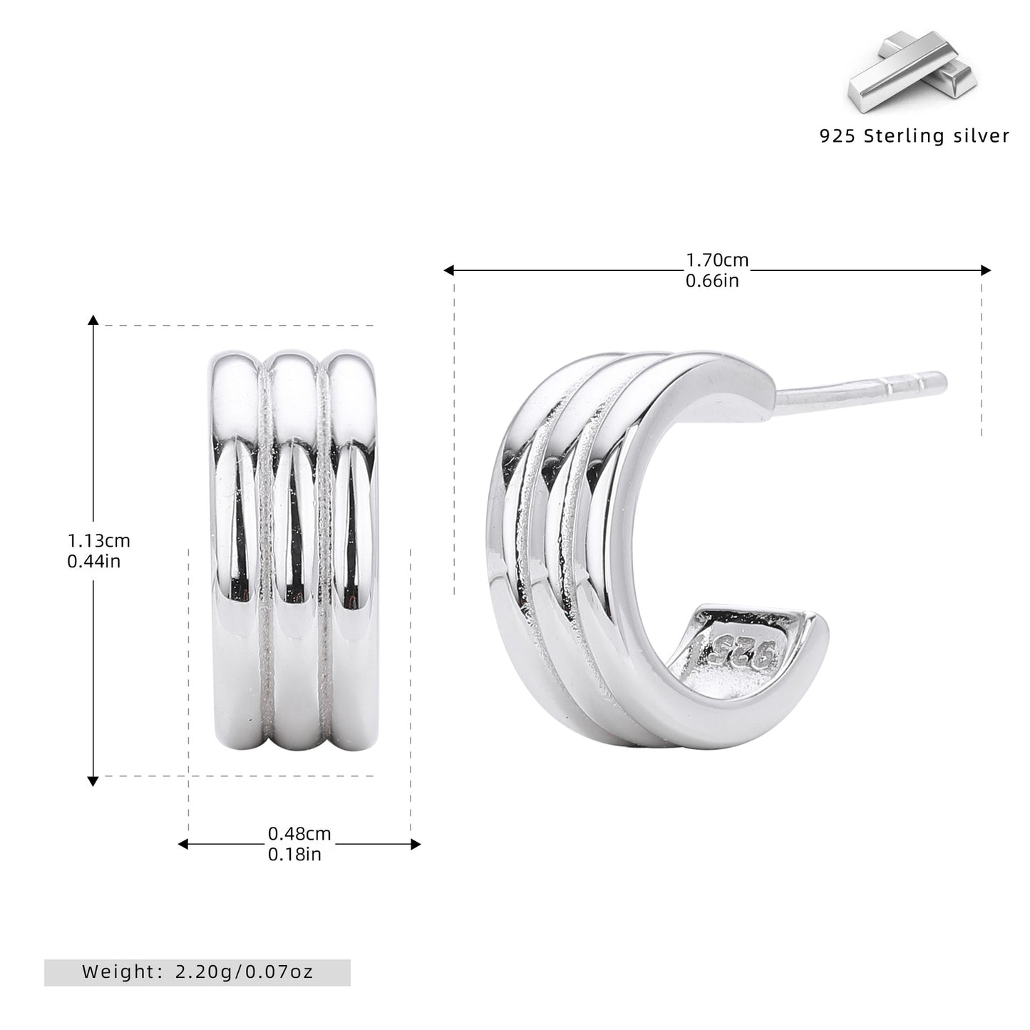 S925 新款耳釘時尚簡約三層C型耳飾輕奢古典小眾個性飾品