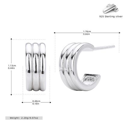 S925 新款耳釘時尚簡約三層C型耳飾輕奢古典小眾個性飾品