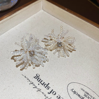 繽紛花朵圓形編織耳釘－細節特寫40｜https://igowo.tw/