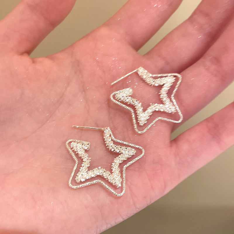 銀針雙層碎銀子星星愛心耳釘簡約清新百搭風耳環輕奢高級感耳飾女