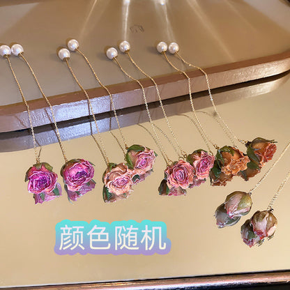 森系超仙銀針永生花耳線時尚百搭氣質小眾耳環輕奢高級感耳飾批發