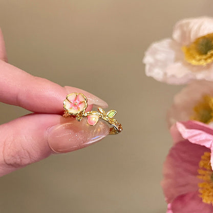 琺瑯花朵可調式戒指－細節特寫11｜https://igowo.tw/