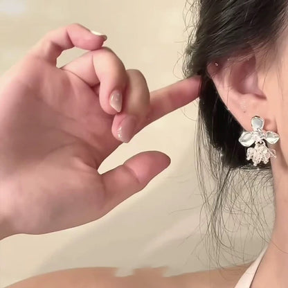 藍色琺瑯花朵流蘇耳釘