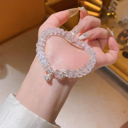 水晶串珠蓮花蓮蓬吊墜手鏈時尚簡約甜美氣質手串輕奢高級感手飾女