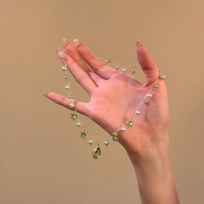 水晶珍珠水滴流蘇項鍊