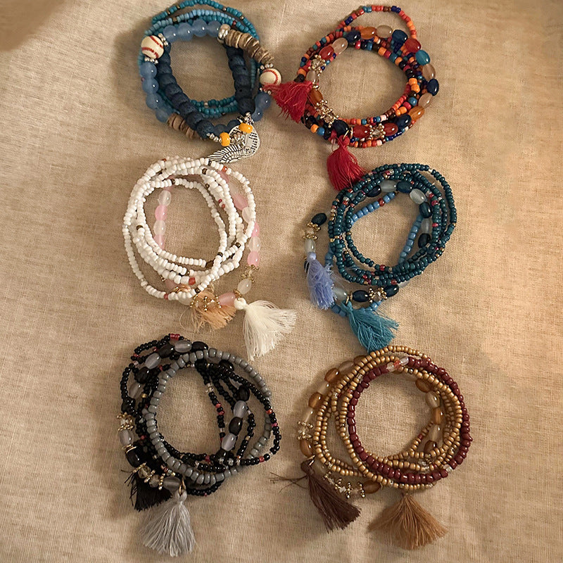 波西米亞風小米珠多層串珠手鏈女生夏天民族風輕奢小眾復古手飾品
