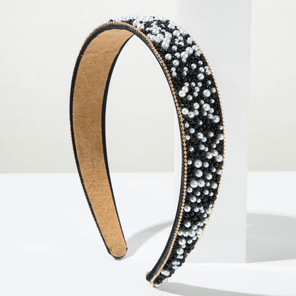 繽紛珍珠寬版簡約髮箍－玫色款細節4｜https://igowo.tw/