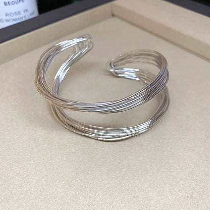 歐美跨境金屬扭曲纏繞開口手鐲小眾設計感手環輕奢氣質夸張手飾女