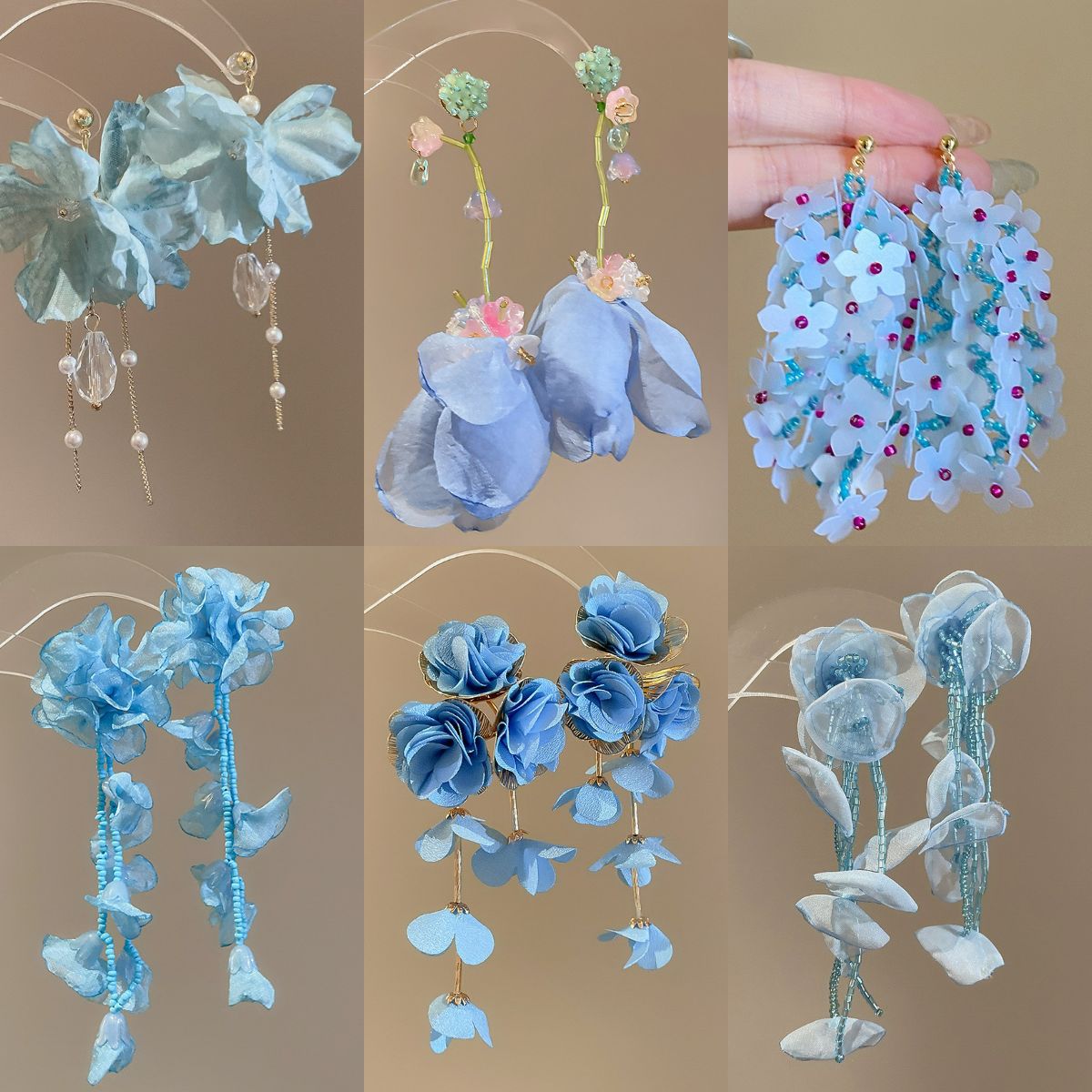 銀針雪紡花米珠流蘇耳環度假風百搭耳釘女清新甜美耳飾小眾高級感