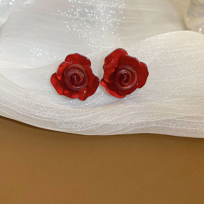 粉色樹脂花朵耳釘－細節特寫24｜https://igowo.tw/