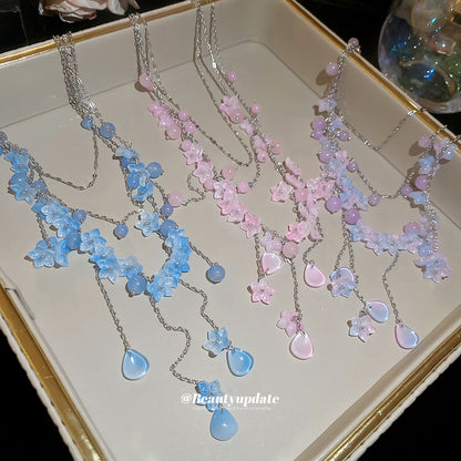 不鏽鋼花朵流蘇項鍊－項鍊-藍色款實拍｜https://igowo.tw/
