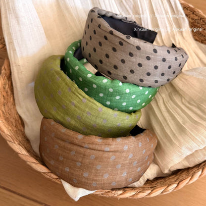 波點簡約髮箍－草綠波點款實拍｜https://igowo.tw/