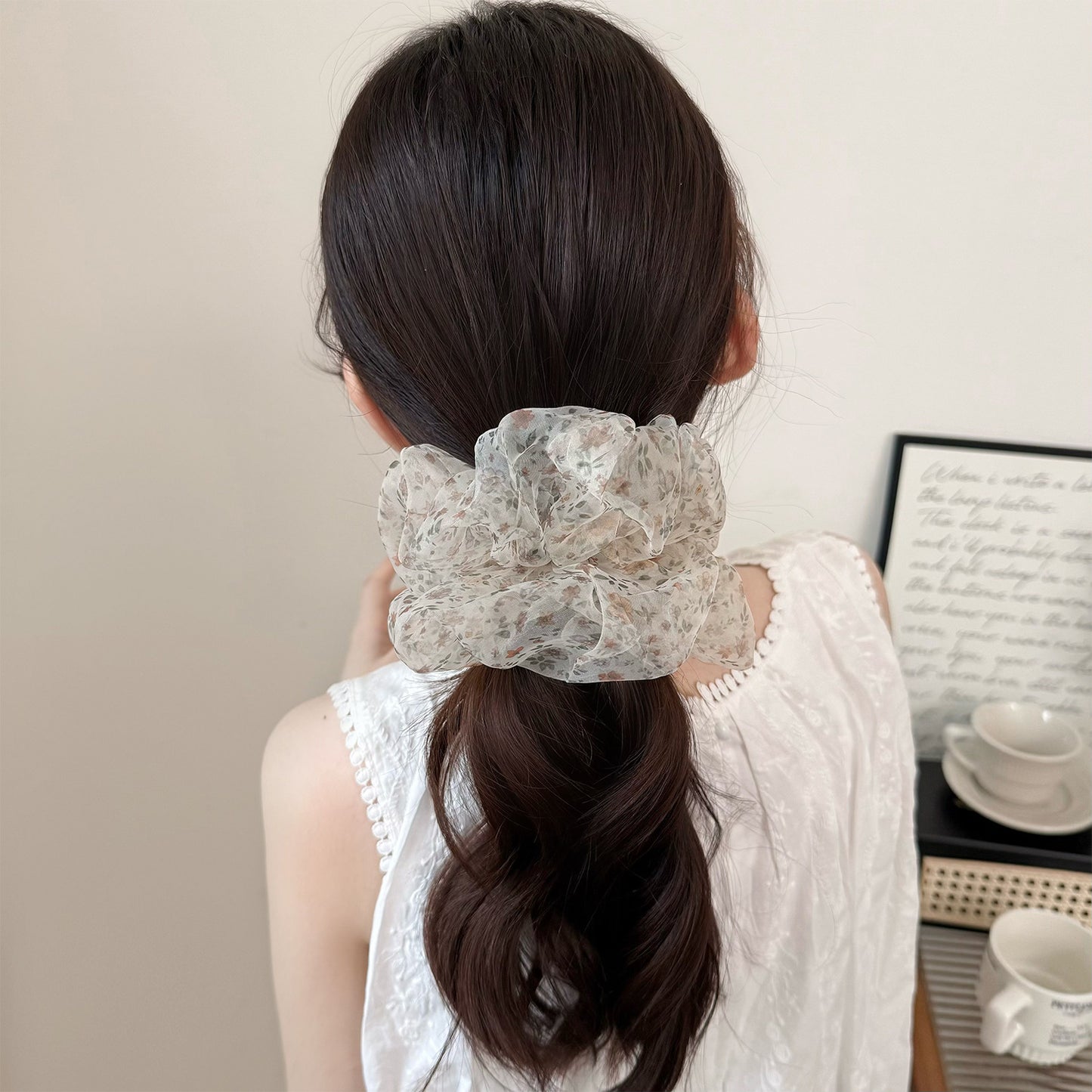 網紗碎花復古髮圈－第二視角實拍｜https://igowo.tw/
