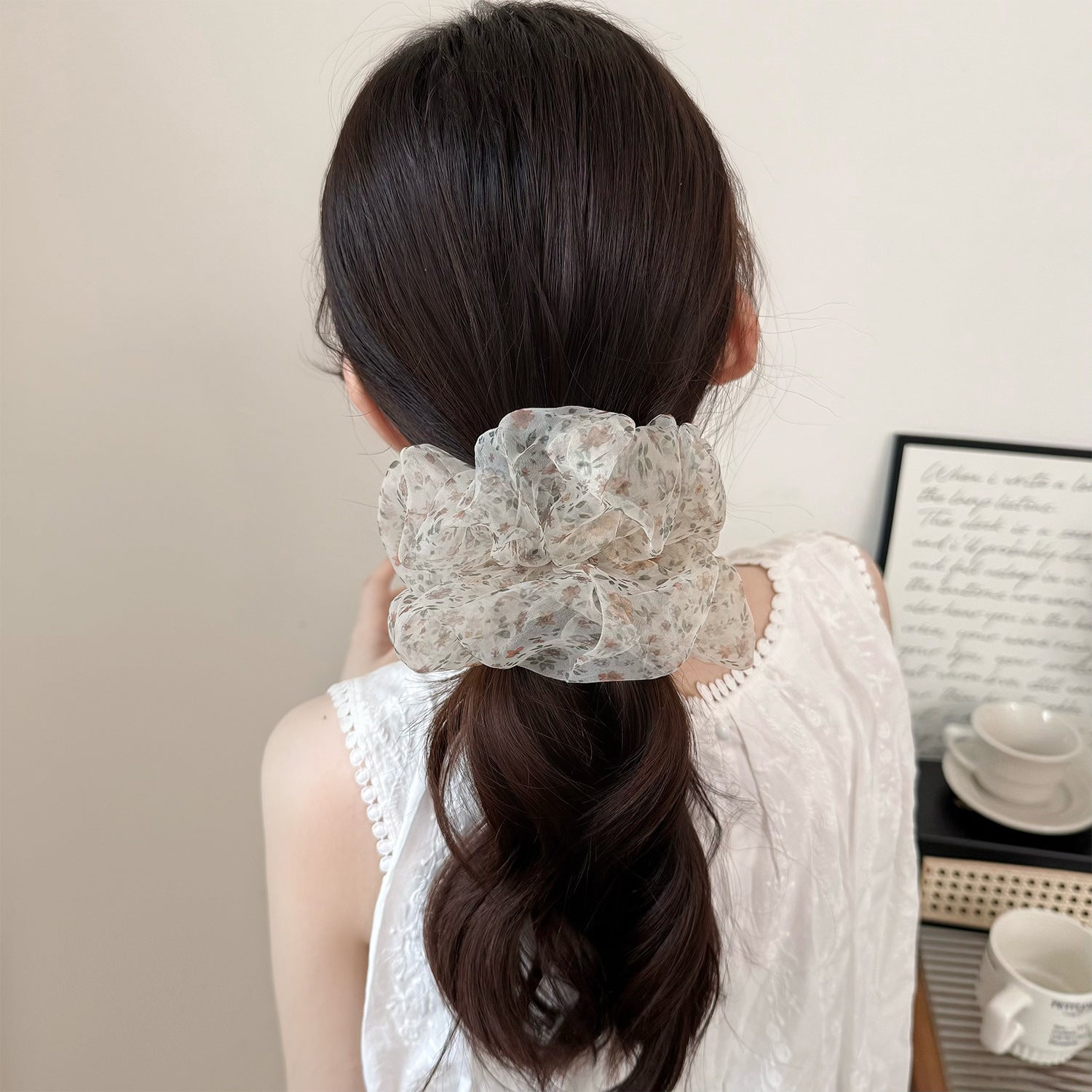 網紗碎花復古髮圈－第二視角實拍｜https://igowo.tw/