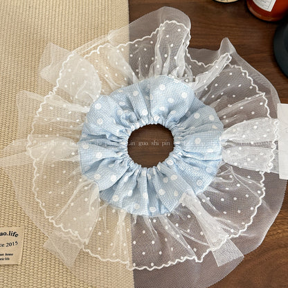 藍色蕾絲碎花髮圈