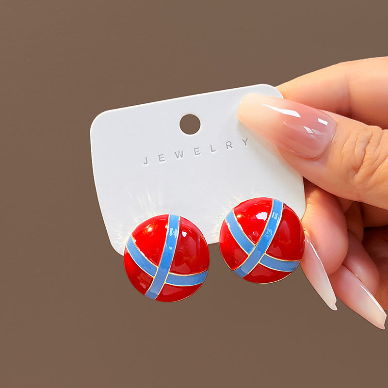 琺瑯銀針鑲鑽復古耳環－2/紅色款細節｜https://igowo.tw/