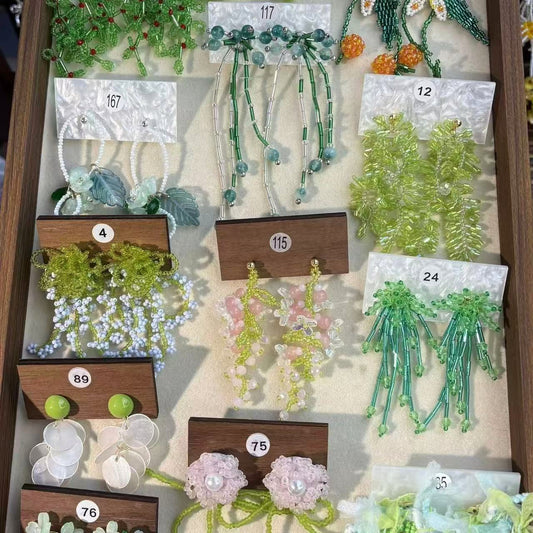 莫奈花園串珠系列耳釘多巴胺氛圍感甜美風耳環設計感小眾漂亮耳飾