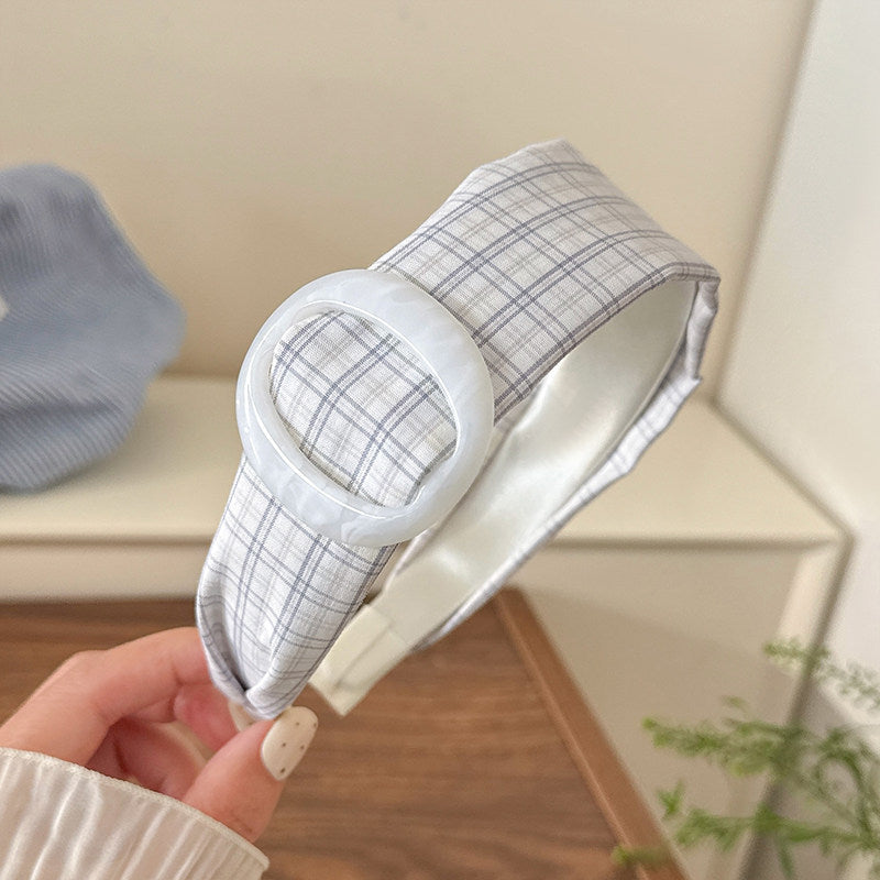 藍色格紋鈕扣髮箍