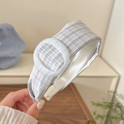 藍色格紋鈕扣髮箍