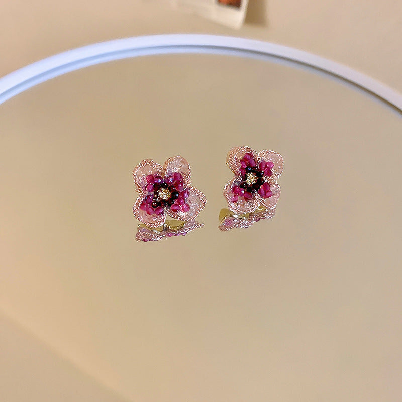銀針人造水晶款花朵耳環歐美夸張氣質耳釘網紅甜酷風少女心耳飾女
