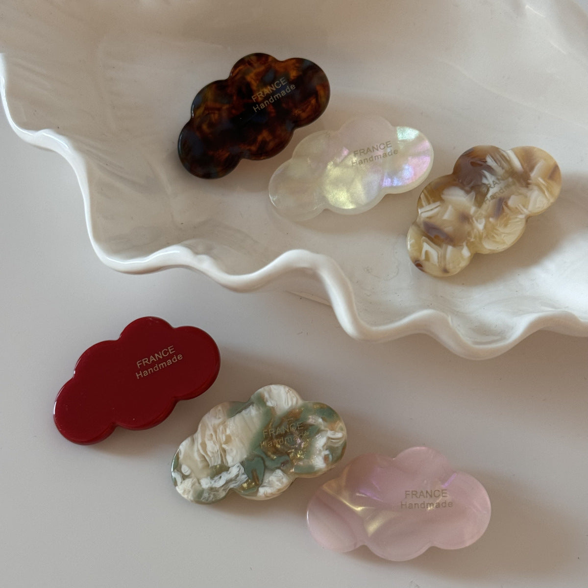 醋酸板材花朵小巧髮夾－醋酸花朵夾-藍咖款細節｜https://igowo.tw/