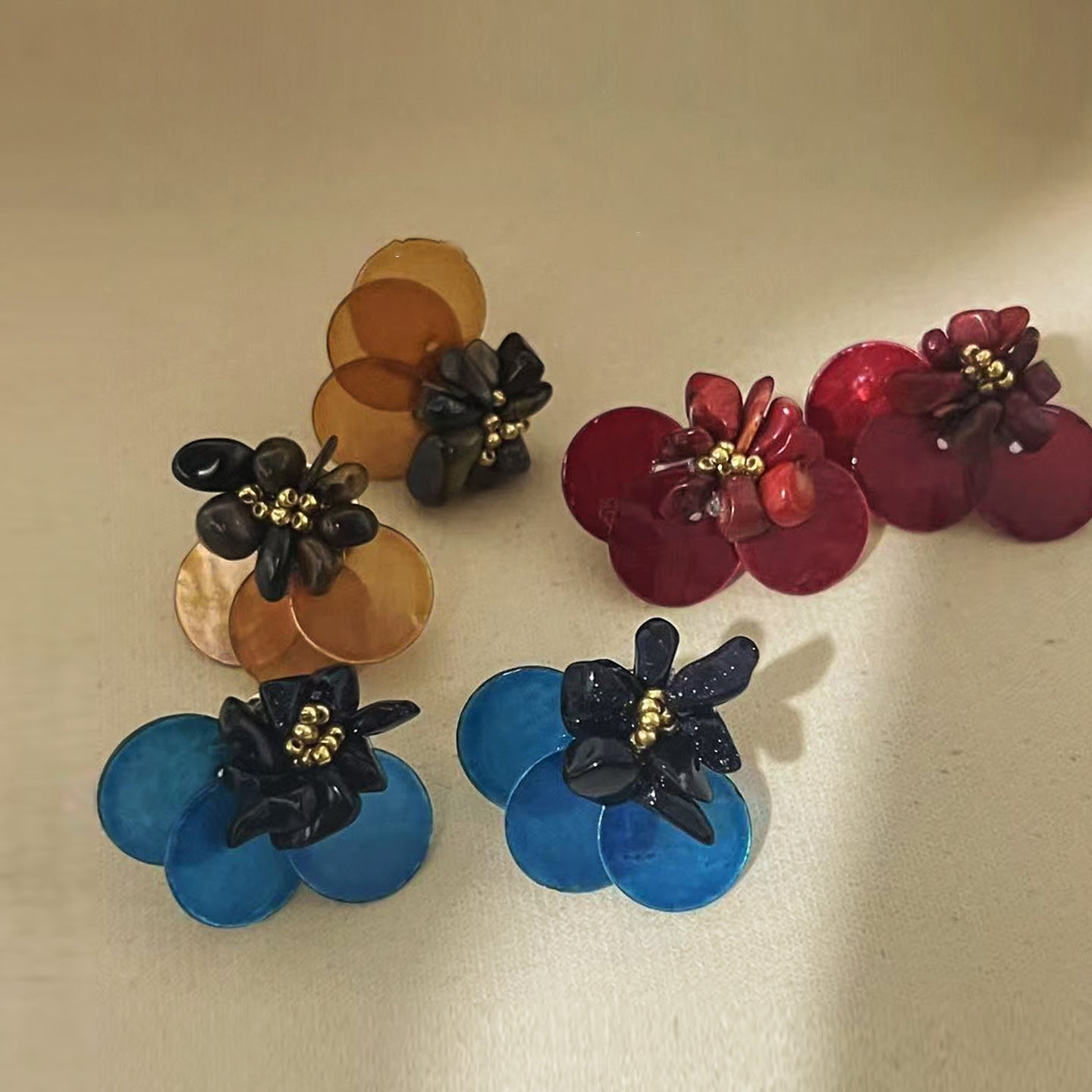 銀針圓形貝殼虎眼石耳釘小眾獨特設計感耳環輕奢高級感氣質耳飾女