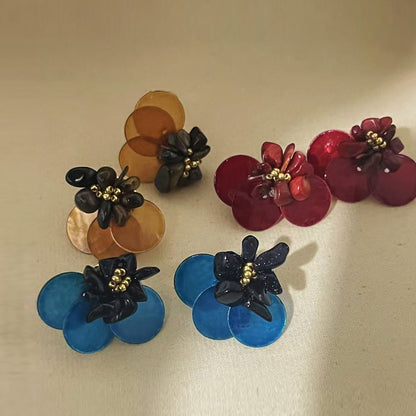 銀針圓形貝殼虎眼石耳釘小眾獨特設計感耳環輕奢高級感氣質耳飾女
